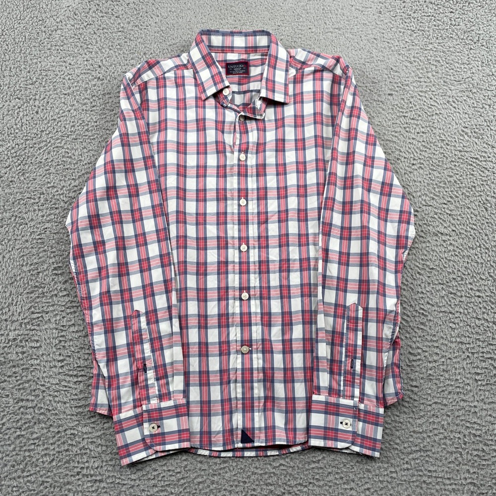 UNTUCKit Button Down Mens Medium Red Plaid Slim Fit Performance Nylon Spandex